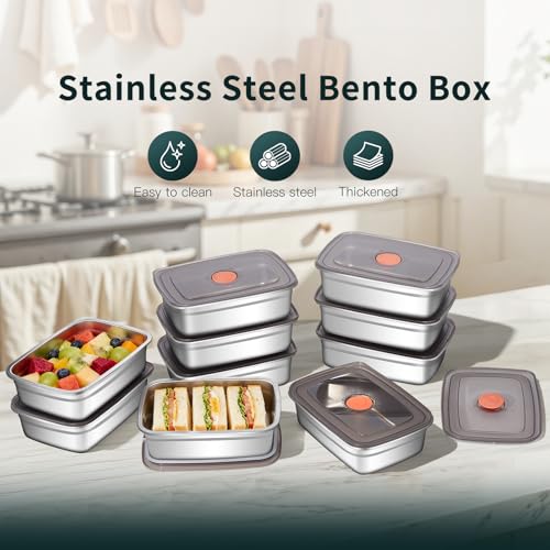 GIUOIDUO 10 Pack Stainless Steel Food Storage Containers with Leak-Proof Lids, 37oz Reusable Metal Meal Prep Lunch Boxes, Stackable, Dishwasher Safe for Snacks, Fruits & On-the-Go Meals, BPA-Free - color: 10 pieces (10 pieces of 37oz)