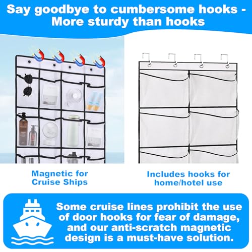 CTTZCKJ Over The Door Organizer For Cruise Ships|Magnetic Door Organizers with 24-Pocket for Cruise Ship|55"x21"|Cruise Over the Door Organizer,Magnetic Shoe Rack for Cruise,Behind-Door Storage - color: white