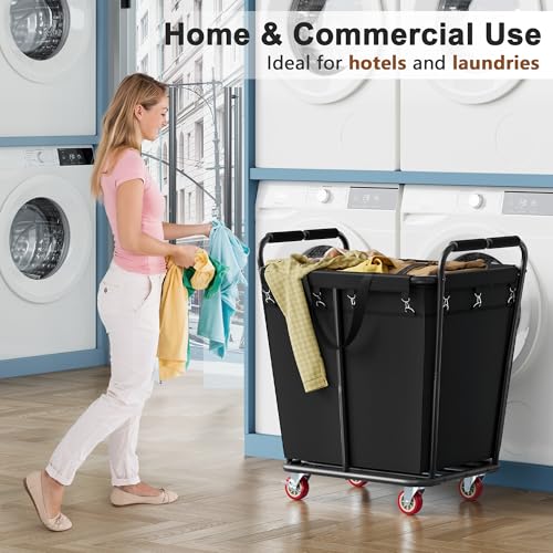Hoctieon Large Laundry Cart with Wheels, 300L Heavy Duty Laundry Basket Organizer, Rolling Hamper Sorter for Clothes Storage, Industrial Dirty Clothes Hamper for Home & Hotel, Black - color: Black, size: 300L