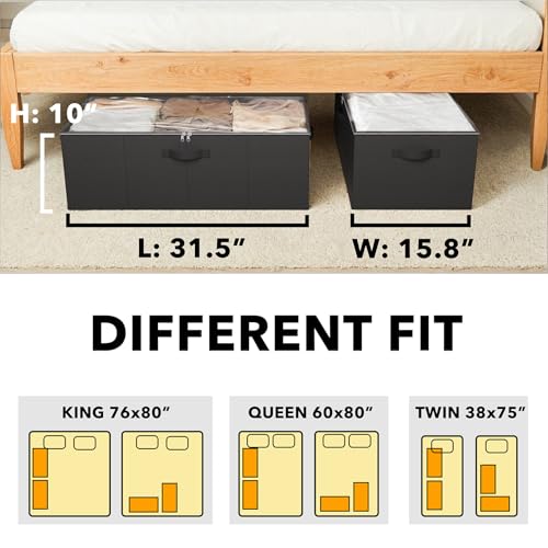 SpaceAid 2 Pack 10" High Under Bed Storage Containers, Large Underbed Storage Organizer Bins with Lids for Bedroom, Dorm, Clothes, Closet Organization, Bed Sheets and Blankets (Black) - color: Black