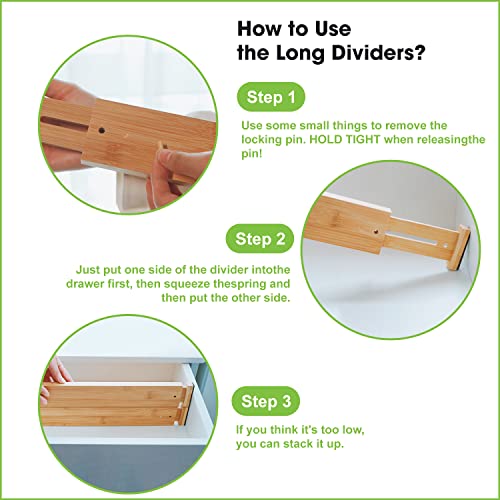 ANTOWIN Bamboo Drawer Dividers, Expandable Drawer Separators Splitter, 17-22 inches Adjustable Spring-loaded Organizer for Large Utensil, Clothes, Tools Drawers, 6 Pack Dividers + 4 Pack Baffle - color: Yellow