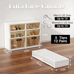3-Tier Portable Shoe Rack Organizer for Closet, 12 Pairs Shoe Container Bins, Clear Plastic Collapsible Shoes Storage Box, Stackable Sneaker Storage Shoe Cabinet with Door - size: 3 Tiers - 12 Pairs