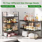 Expandable Kitchen Cabinet Shelf Organizer Rack Heavy Duty Metal Spice Rack Stackable Kitchen Counter Storage Shelf for Kitchen Cabinet Pantry Bathroom (Black - 16.5"-27" L x 8" W x 9.6" H - 2Pack) - color: Black - 16.5"-27" L x 8" W x 9.6" H - 2Pack