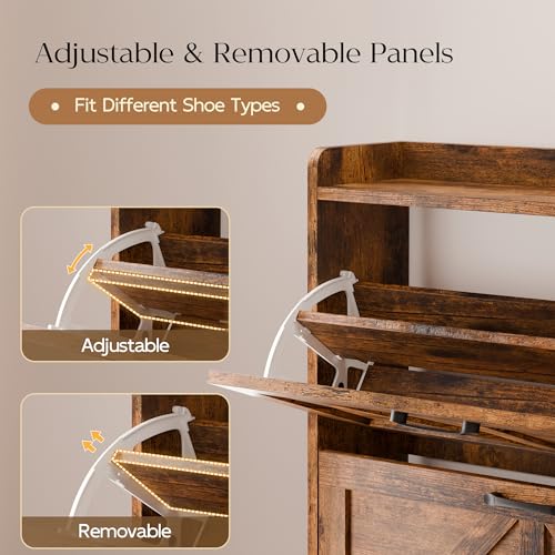 MU Shoe Storage Cabinet with 2 Flip Drawers, Freestanding Shoe Rack Cabinet with Metal Legs, Hidden Shoe Organizer Cabinet for Entryway, Living Room, Rustic Brown - color: Rustic Brown, size: 2 Drawers