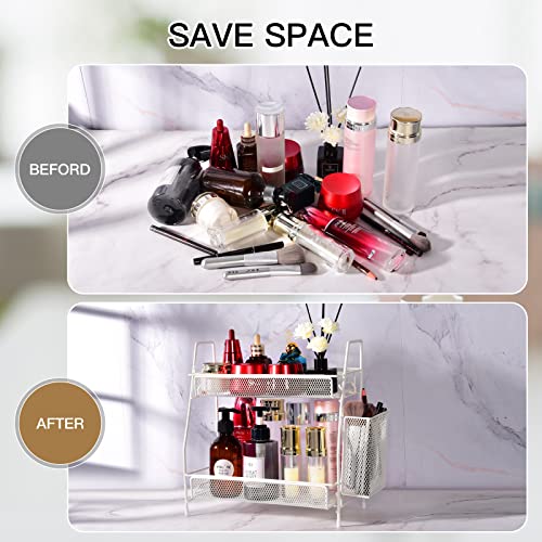 LEMIKKLE Countertop organizer for bathroom counter, bathroom organizers and storage, spice rack organizer for kitchen counter shelf with small basket(White) - color: White (Size: 7" x 12" x 13")
