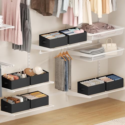 DIMJ Closet Storage Bins 8 Pack - Fabric Storage Baskets for Shelves, Large Clothes Organizers with Handles, Trapezoid Shelf Organization Storage Cubes for Purse, Toys, Books, Towel, Clothes - color: Black, size: 8 Bins 16.5"x11"x7.9"