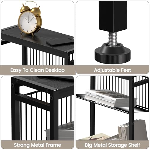 End Table for Small Space, 3-Tier Narrow Side Table with Magazine Holder, Nightstand, Skinny Snack Couch Table in Living Room, Bedroom Study and Balcony (Black) - color: Black