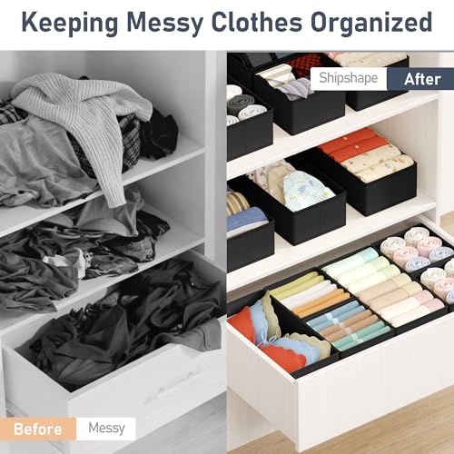 DIMJ Drawer Organizer Clothes Storage - 16 Pack Baby Dresser Organizer for Nursery, Foldable Drawer Dividers for Bedroom Closet Organization, Fabric Storage Bins for Socks, Underwears, Bras - color: Black