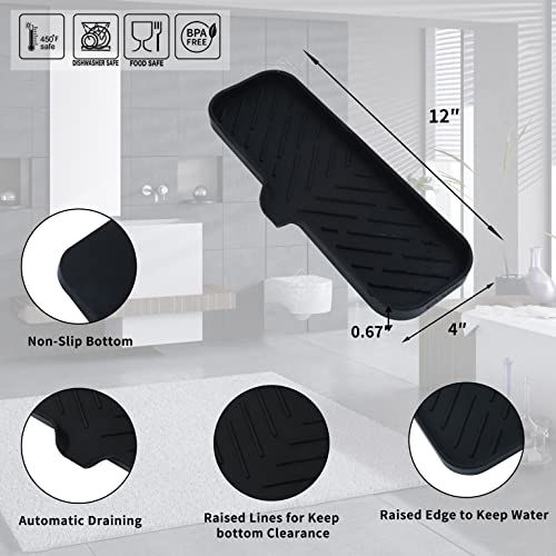 MicoYang Silicone Bathroom Soap Dishes with Drain Spout-Bathroom and Kitchen Sink Organizer,Sponge Holder,Dish Soap Tray,Perfect for Dispenser,Scrubber,Bottle,Cup on Sink or Counter-Black 12"×4" - color: Black, size: L(12"×4")
