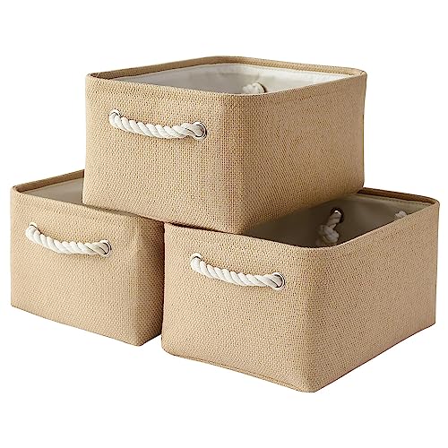 TheWarmHome Storage Bins for Shelves - Medium 3Pack 13.8L*9.8W*6.7H inch Canves Storage Basket for Organizing, Fabric Storage with Handles for Clothes Baby Dog Toys(Beige) - color: Beige, size: 3PCS/Medium -13.8Lx9.8Wx6.7H