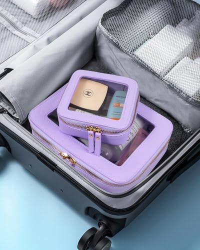 LETGO Clear Makeup Bags Set - TSA Approved Toiletry Bag with Handle Large Opening, Clear Toiletry Bags Case Pouch for Travel Essentials Car Accessories for Women Men (0-2Pack-Purple) - color: 0-Large+Mini-Purple