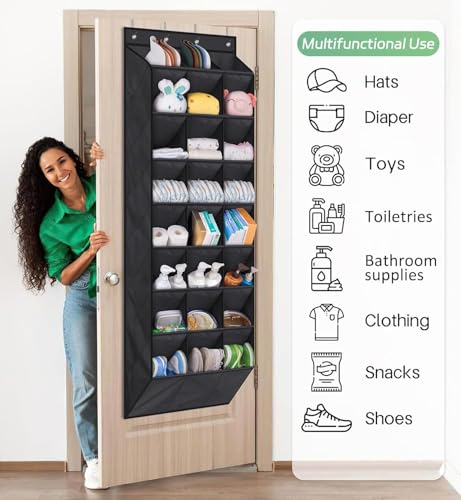 AOODA 24 Pairs Over the Door Shoe Organizer for Closet, Deep Pockets Large Hanging Shoe Rack for Door, 8-Tier Sneaker Holder Hanger, Black