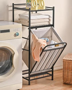PLKOW Tilt Out Laundry Hamper with Shelf, Laundry Basket Laundry Hamper Cabinet with Removable Liner Bag, 65 Liter, 15.8L x 15.8W x 40H Inch
