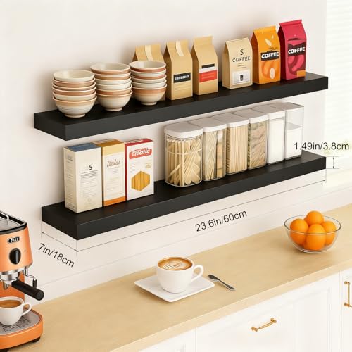 Floating Shelves for Wall, Bathroom Shelves Over Toilet, Wall Shelves & Book Shelf for Room, Hanging Shelf, Modern Wooden Mounted Floating Shelves, 24x7x1.5 in (Black, Set of 2) - color: Black, size: 24"(set of 2)