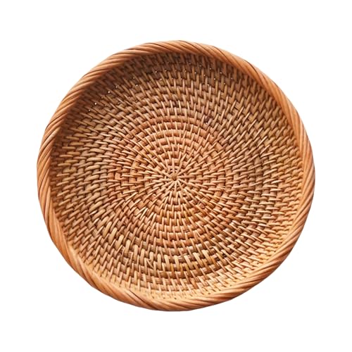 7.5" Small Rattan Fruit Bowl & Wicker Entryway Tray - Handwoven Round Basket for Candy, Nuts, Keys & Tabletop Decor - Decorative Catch-All Organizer for Home and Office - size: 7.5"