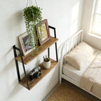 SRIWATANA Floating Wall Shelves, 2-Tier Rustic Wood Shelves for Bedoom, Bathroom, Living Room, Kitchen(Carbonized Black) - color: 1. Carbonized Black