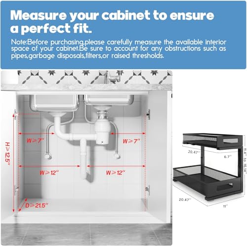 2 Pack 20.47IN Depth Under Sink Storage Organizer, Large 2-Tier Elegant Mesh Pull Out Shelf for Kitchen and Bathroom Cabinet Organization, L-Shaped and Adjustable Height Design-Black - color: Black, size: 2 Pack-20.47"Dx11.4"-16.14"H