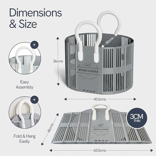 40L Collapsible Laundry Basket with Handles, Durable Space-Saving Storage Basket for Clothes, Utility, Groceries Toys & Home Organization – Grey - color: Grey