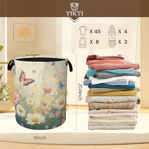 Spring Flowers Laundry Hamper,Watercolor Garden Wildflower Butterfly Collapsible Laundry Baskets,Waterproof Oxford Cloth Laundry Room Organization for Bedroom,Bathroom,Nursery,16x20 Inch - color: Spring Flowers