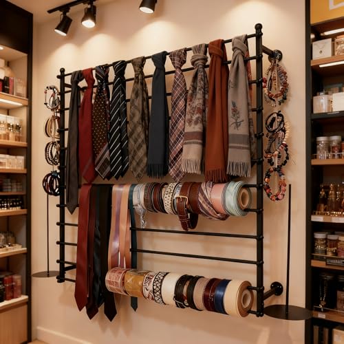 12 Layers Black Wall Display Stand Wrapping Paper Ribbon Organizer Holder Storage Scarf Tie Belt Towel Spool Sewing Tool Hijab Metal Shelving for Home, Retail Stores, Flower Shop,Studio-120cm - color: Black, size: L: 47.2 in, H: 47.2 in