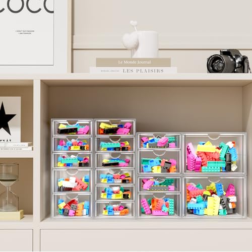 ARSTPEOE Makeup Acrylic Organizer with 17 Drawers(4 Sets), Desk Organizers and Accessories, Clear Makeup Organizer, Dustproof Storage Drawers for Office Art Craft Supplies - size: 17 Drawers