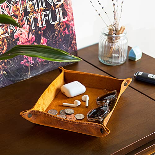 Londo Genuine Leather Tray Organizer - Practical Lightweight Water Resistant Computer Table Desk Storage Box for Wallets, Watches, Keys, Coins, Cell Phones and Office Equipment - color: Green