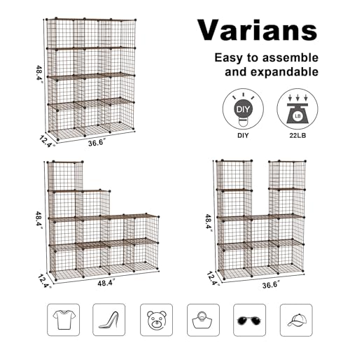 C&AHOME Wire Cube Storage, 12 - Cube Organizer Metal C Grids, Modular Shelves Units, Closet Organizer, Ideal for Home, Office, Living Room, 36.6”L x 12.4”W 48.4”H, Brown UWCS3012R - color: Brown