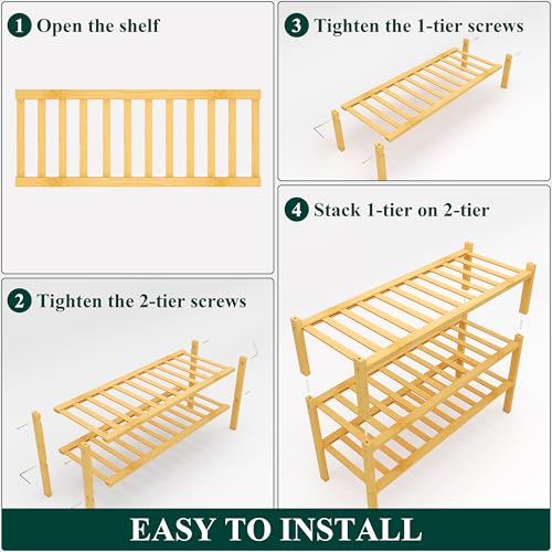 Smiry Shoe Rack, 3 Tier Thick Bamboo Shoe Organizer, Stackable Free Standing Wooden Shoe Storage Shelf for Closet, Entryway, Front Door Entrance, Natural - color: Natural, size: 26.80" Wide - 3 Tier - Thicker