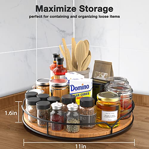 Lazy Susan Turntable Organizer for Cabinet Pantry Kitchen Countertop Refrigerator Cupboard, Pine Wood (Carbonized Black, 12“) - color: Carbonized Black, size: 12''
