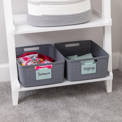 Hygge & Sage: Metal Bin Labels for Home Organization | Non-Slip Basket Clips for Storage Bins, Baskets, or Wire Racks | Includes 8 Labels, 8 Non-Slip Pads, and 2 Free Markers (Blue) - color: Blue