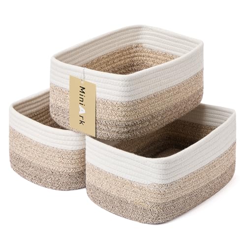 MiniArk Small Storage Baskets for Organizing | Closet Organizer Bins | Shelf Toy Basket | Woven Rope Baskets | Cube Decorative Box | Shallow Basket |11.5x7.5x4.7”| 3 Packs Gradient Brown - color: Gradient Brown, size: 3pcs-L11.5xW7.5xH4.7"