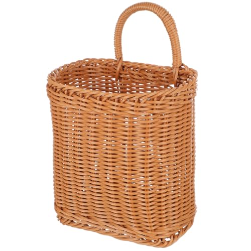 DOITOOL Hanging Storage Basket Woven Wall-Mounted Organizer for Kitchen and Entryway Vintage Style Garlic and Utensil Holder 4.3 X 6.7 X 4.3 Inch