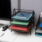 Mind Reader 4-Tier Paper Tray, Desktop Organizer, File Storage, Office, Metal Mesh, 12" L x 13.75" W x 12.5" H, Pack of 2, Black - style: 4-Tier