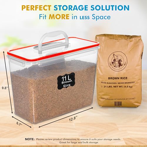 Shazo 2 PC (11L | 372 oz) Flour Sugar Storage Containers with Easy Carry Handle - Plastic Extra Large Food Storage Containers with Lids for Rice Cereal, BPA Free & Airtight Kitchen Pantry Organization - color: Red