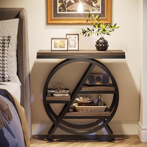 LITTLE TREE End Table, Narrow Side Table with 4-Tier Large Storage Space, Modern Bedside Table for Living Room, Home Office, Bedroom, Grey - color: Grey