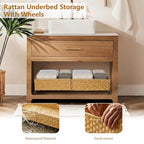 Under Bed Storage Containers with Wheels, 31.5” Large Handwoven Rattan Rolling UnderBed Storage Bins, Tool-free Assembly Natural Under The Bed Organizer Drawers for Bedroom, Sheets Clothes Blankets - style: 2 Pack(A-Natural)