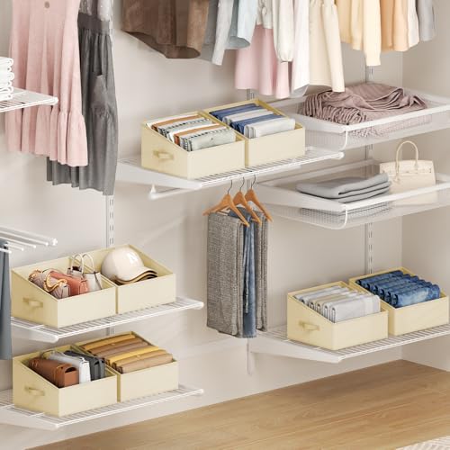 DIMJ Closet Storage Bins 8 Pack - Fabric Trapezoid Closet Organizer Bin, Foldable Storage Baskets for Shelves, Closet Shelf Organizer, Clothing Storage Box for Toys, Books, Towel, Clothes - color: Beige, size: 8 Bins 11.4"x11.4"x7.8"