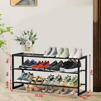 Jripae Bamboo Shoe Rack for Closet, 3 Tier 32.5inch Longer Shoe Organizer Shelf Holder Storage 12-15 Pairs Stackable for Entryway Door Hallway Bedroom Garage Space Saving Foldable Black - size: 3-tier-long/32.5*10.5*17in