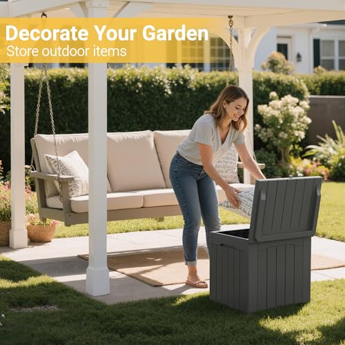 Greesum Outdoor Storage Box 31 Gallon Storage Box with Lid for Patio Furniture, Garden Tools, Pool Supplies, Waterproof and UV Resistant, Lockable, Dark Grey - color: Dark Grey, size: 31 Gallon