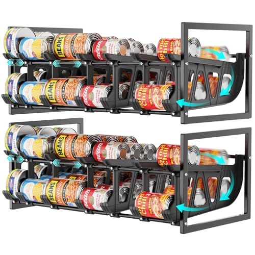 iSPECLE Expandable Can Organizer for Pantry, 2 Pack Large Capacity 120 Cans Can Storage Organizer Pantry Rack, Auto Rolling Dispenser & Stackable Wire Holder for Deep Pantry Shelves, Black - color: 120 Cans, Black