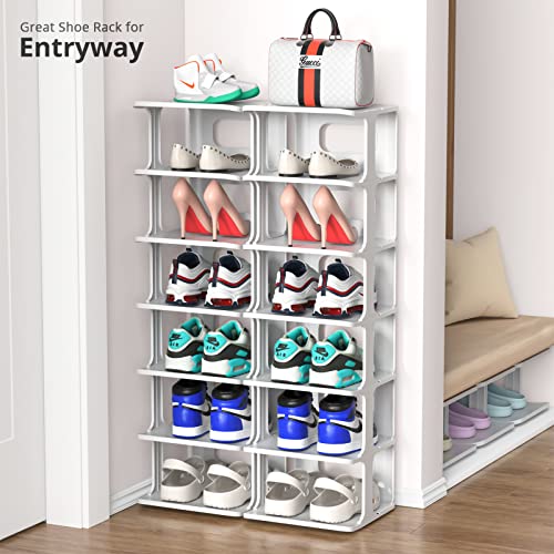 ZOINLIY Stackable Shoe Organizer for Closet, Small Shoe Rack for Entryway, Bedroom, Dorm Rooms, Free Standing Shoe Shelf, Plastic Shoe Cubby for Small Space, Grey Space Saver Shoe Holder - size: 7 Tiers, 2 Columns