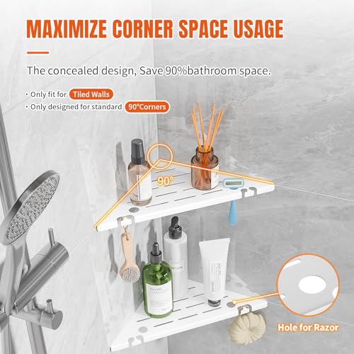 Shower Corner Shelf, 304 Stainless Steel, Black, Wall Mount, Triangular, 10 x 10 Inches, Leak Resistant, 2 Pack, Bathroom Storage Organizer with Brushed Finish - color: 6-upgraded White