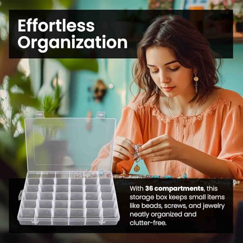 Budreu 8pack 36 Grids Plastic Clear Organizer Box bead Storage Containers with Adjustable Dividers for Craft Jewelry Fishing Tackles Parts Storage with 8 Sheets Label Stickers - color: 8
