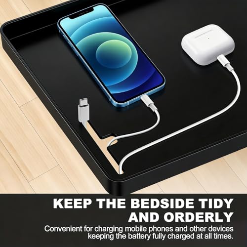 Bedside Shelf, Bed Shelf, Clip on Floating Desk Tray, Dorm Room Essentials Organizer for College Students, Top Bunk Shelf with Storage, Loft Nightstand Decor - Cable Organizer, Black