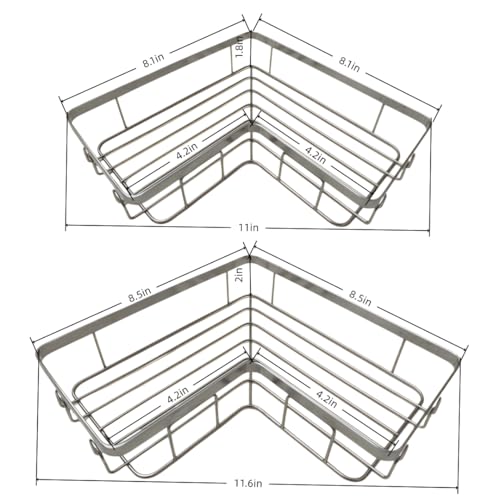 Shower Caddy 2 Pack, Stainless Steel No Drilling Adhesive Bathroom Organizer Shelf Rack, Corner Shower Shelf with Hooks for Home Decor & Storage