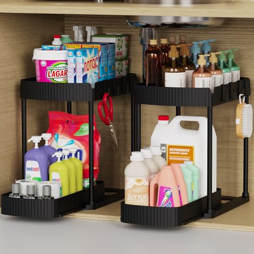 Ukeetap 2 Pack Multi-Purpose Pull-Out Storage Organizers, Under Sink Organizers and Storage for Bathroom & Kitchen, Under Cabinet Organizers and storage, 14.8 Inch, Black - color: Black, size: 14.8 Inch