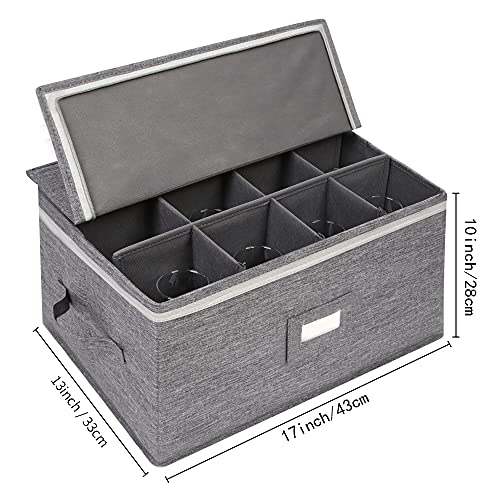 popoly Stemware Storage Containers (2 pack), Wine Glass Storage Box with Dividers for Glassware or Crystal, Holds 12 Red or White Wine Glasses, Hard Top and Stackable (Grey) - color: Grey 2PACK