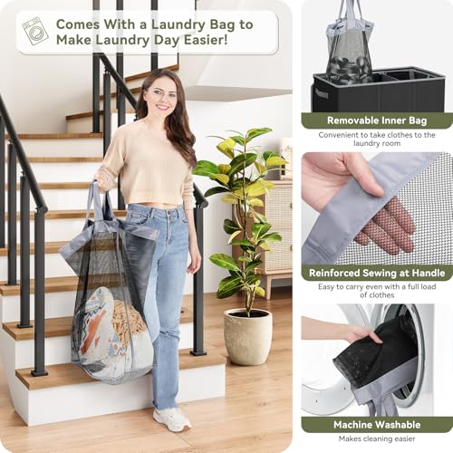SOLEDI 160L Laundry Hamper 3 Section, Extra Large Laundry Hamper with Lid, Dirty Clothes Hamper with Sturdy Handle, Large Laundry Basket Organizer for Laundry Room, Bedroom, Hampers for Laundry - color: Black, size: 160L
