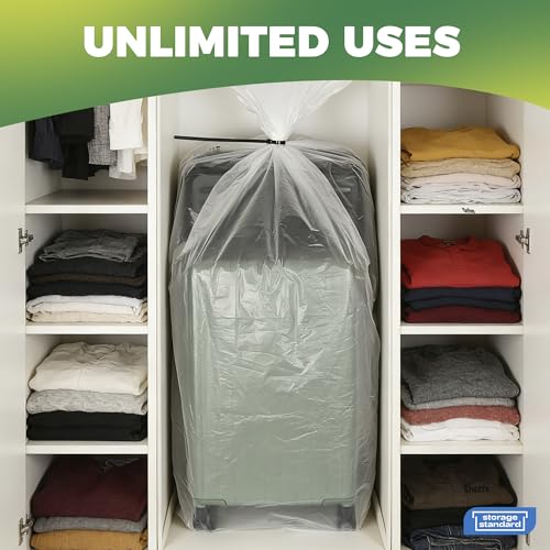 Storage Standard 6-Pack Large Clear Plastic Bags for Storage - Waterproof Extra Large Plastic Bags with Zip Ties, Heavy-Duty Cover for Luggage, Suitcases, Strollers & Travel Gear - 40 x 60 Inches - size: 40'' x 60''