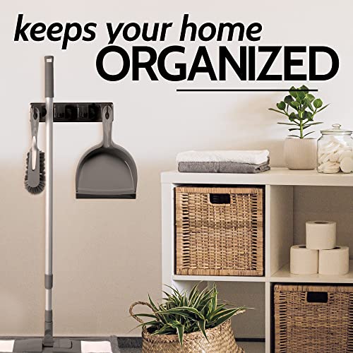 Zulay Home Mop and Broom Organizer Wall Mount - Easy to Install Mop and Broom Holder Wall Mount for Storing Cleaning Supplies - Organizer Utility Racks Mop Holder and Broom Hanger (3 Slots, Black) - color: Black, size: 3-Slot